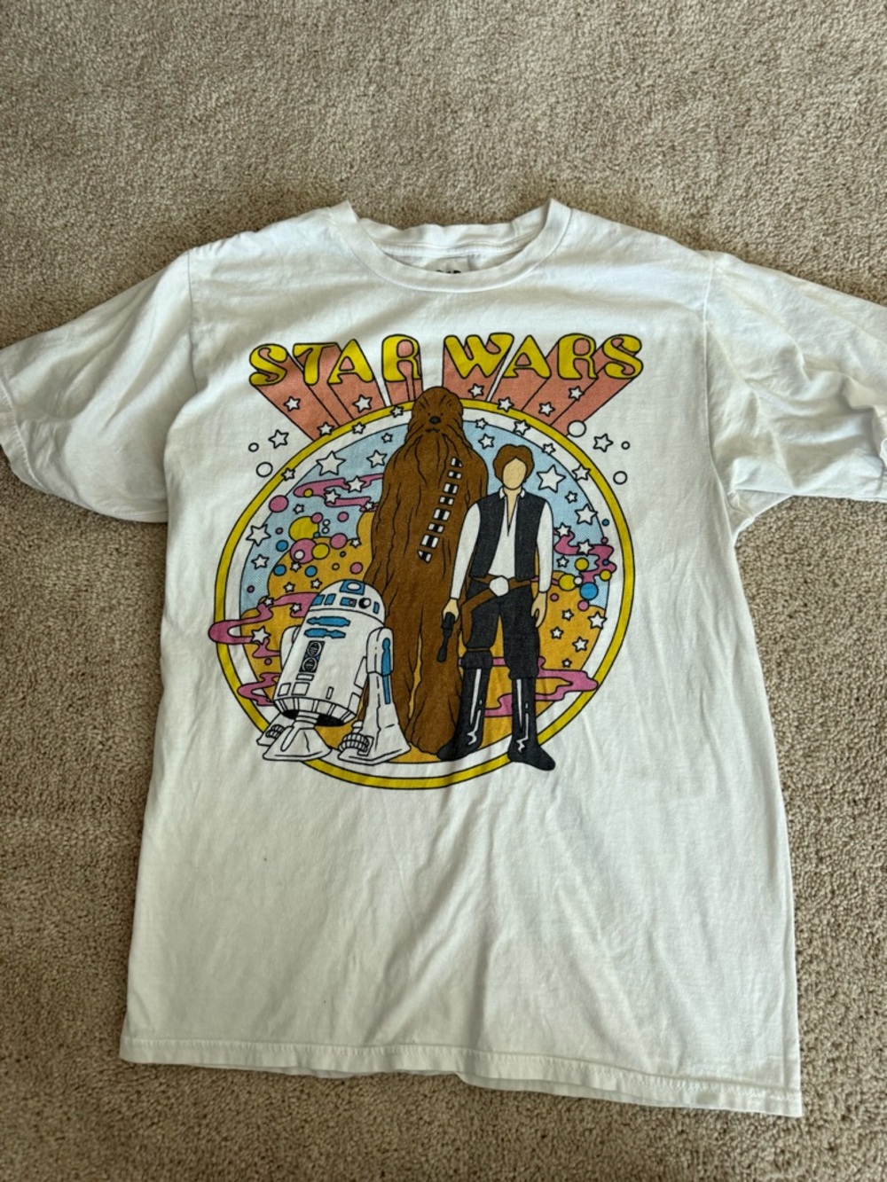 Star Wars White Short Sleeve Tee with Multicolor Retro Character Print